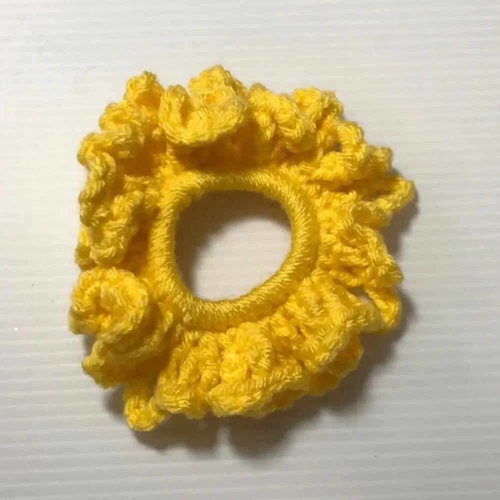 NWT Bright Yellow Handmade Crocheted Hair Scrunchie